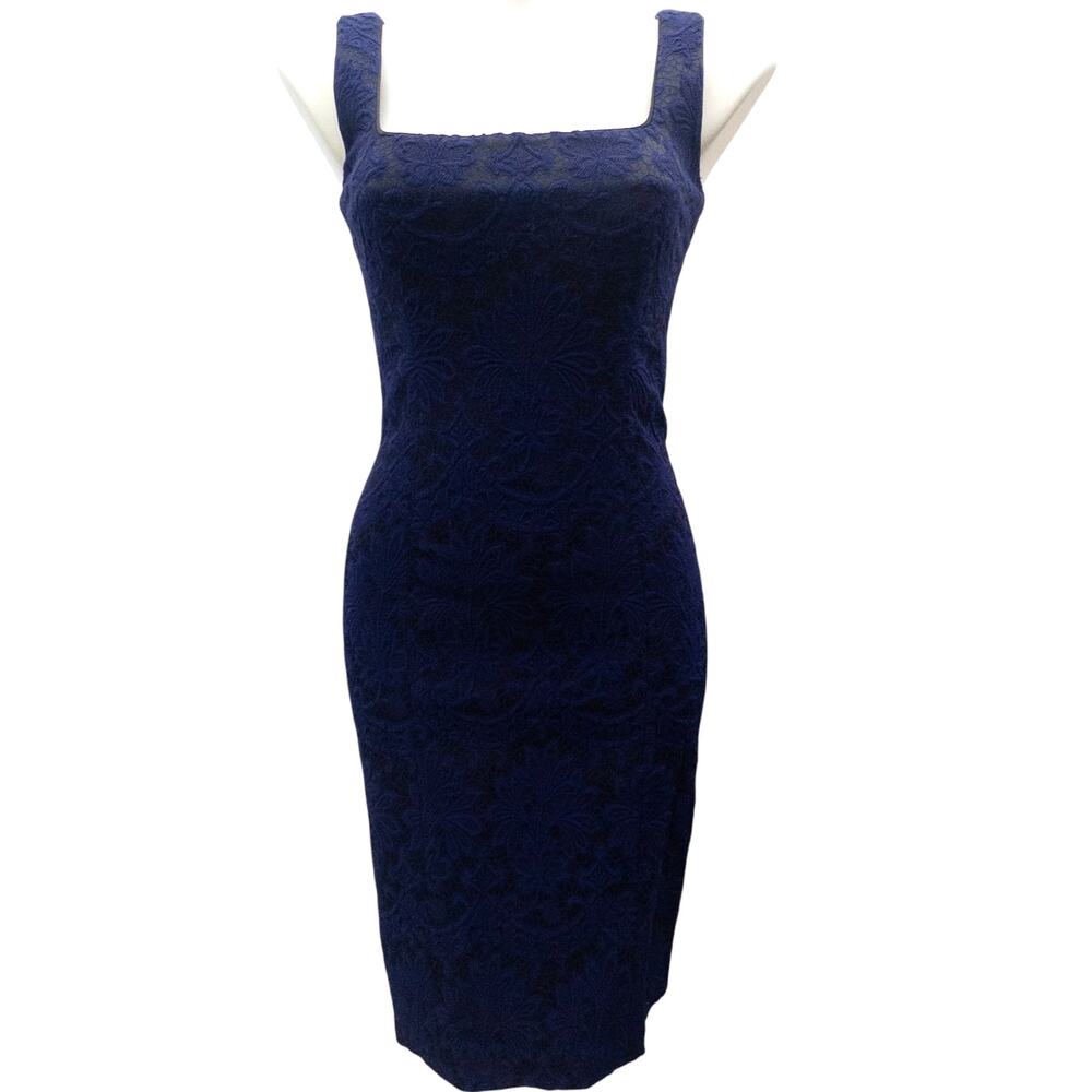 Plein Sud Blue Black Lace Zipper Dress Sleeveless Square Neck Women's 6 - Picture 2 of 10